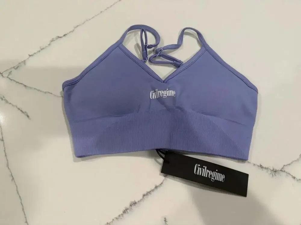 Civil Regime Seamless Ribbed Sports Bra with Logo Detail - Size Small